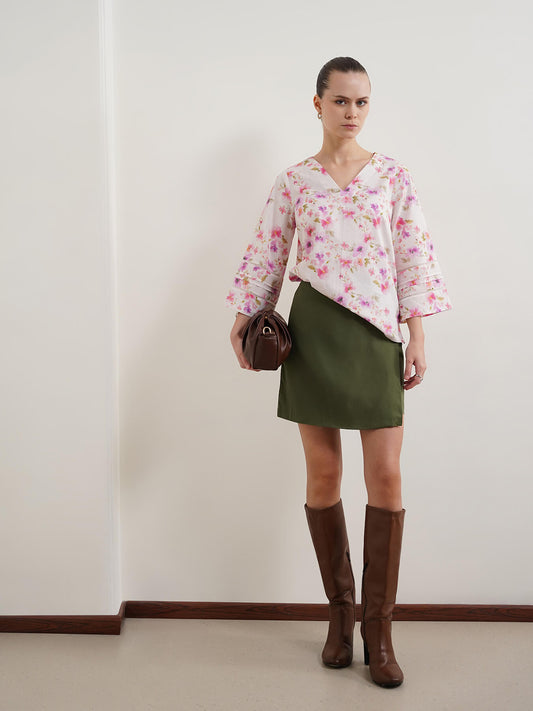Pure Cotton Floral Top - Pink