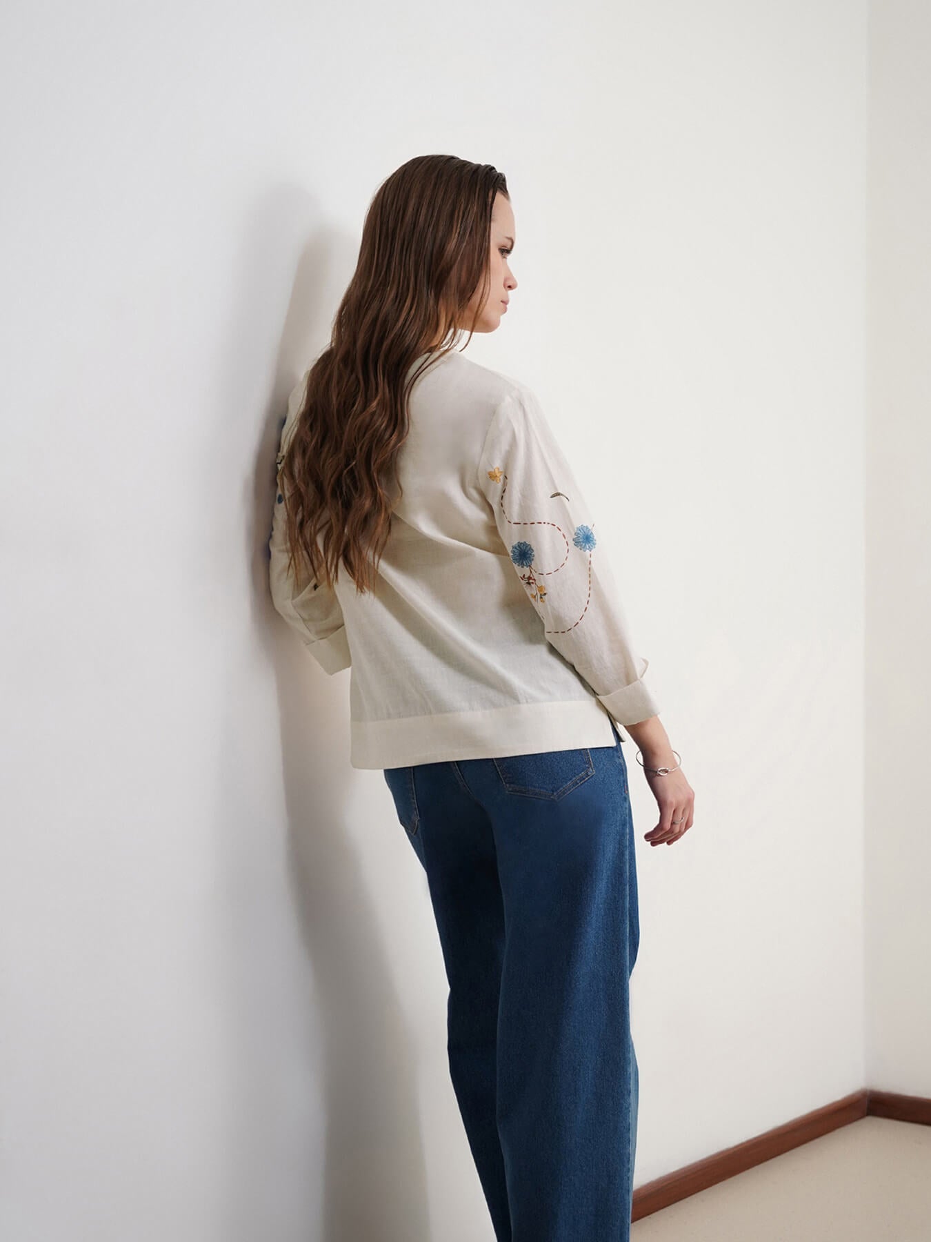 Pure Cotton Floral Top - Off White