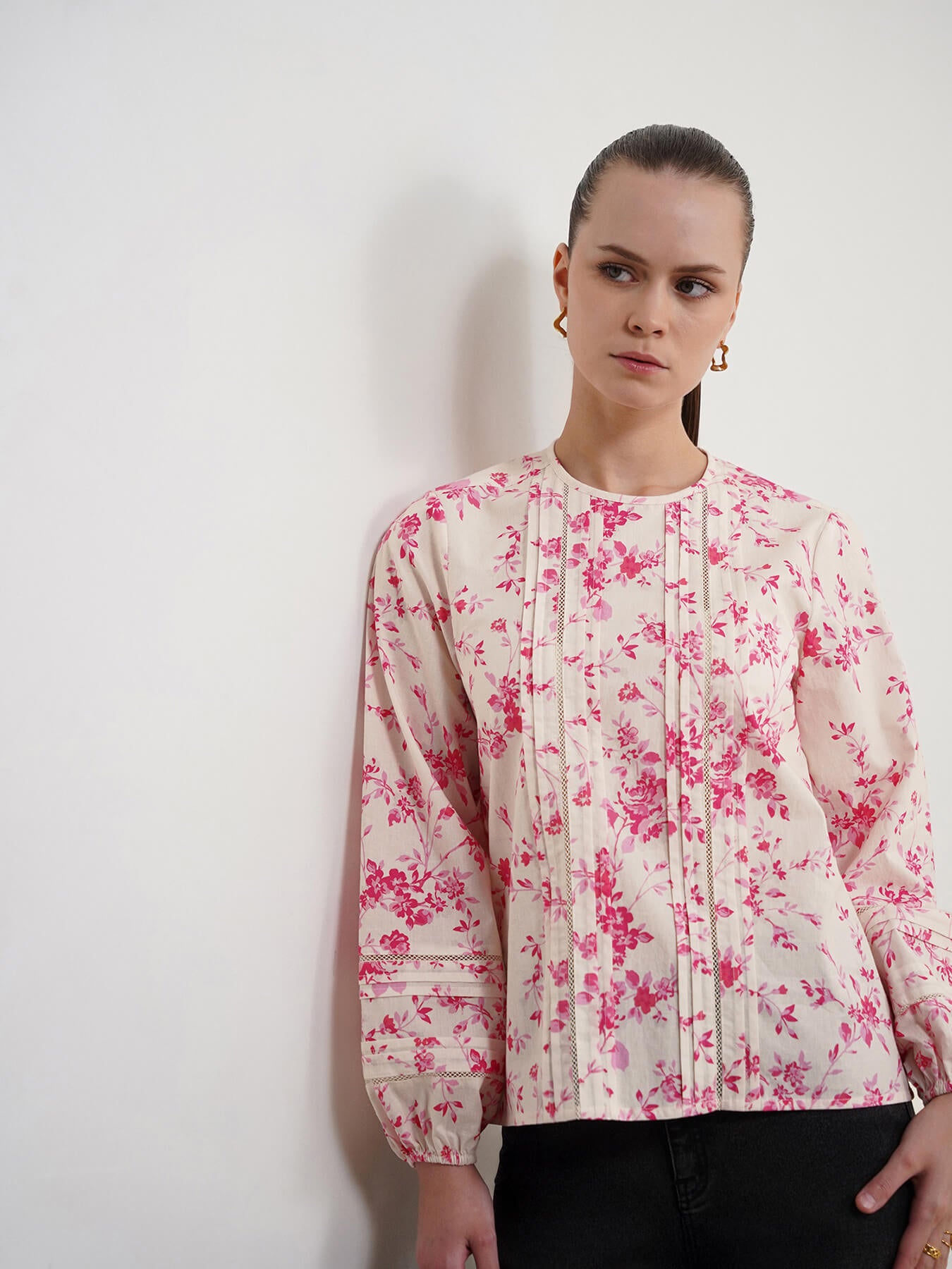 Pure Cotton Floral Top - Off White
