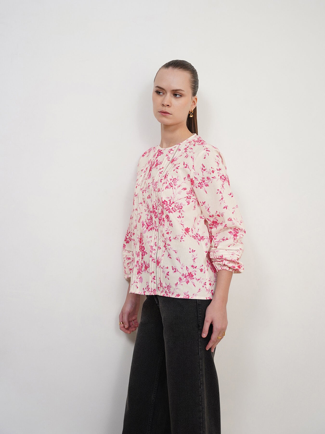 Pure Cotton Floral Top - Off White