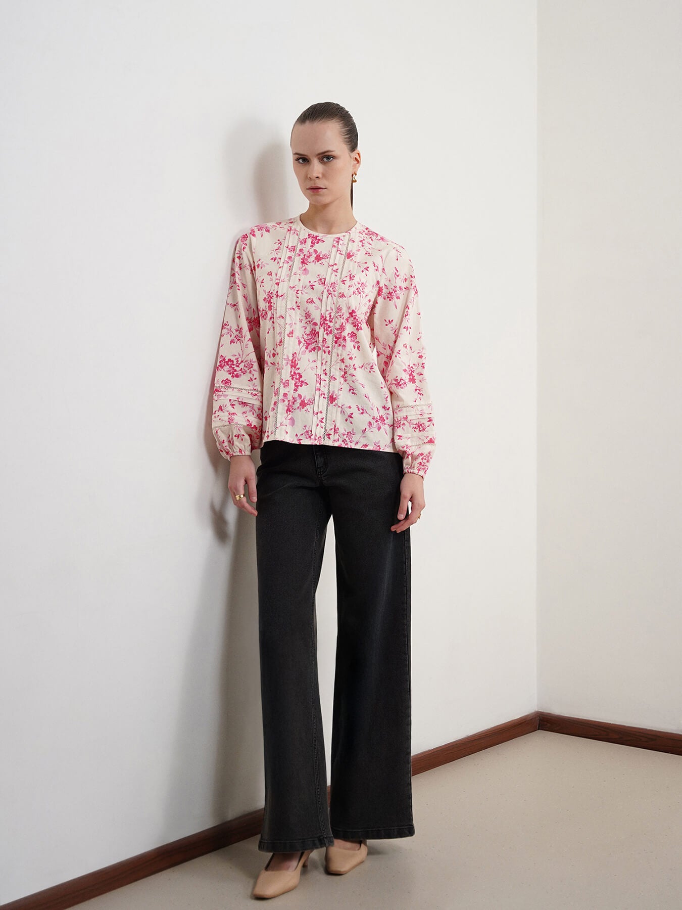 Pure Cotton Floral Top - Off White