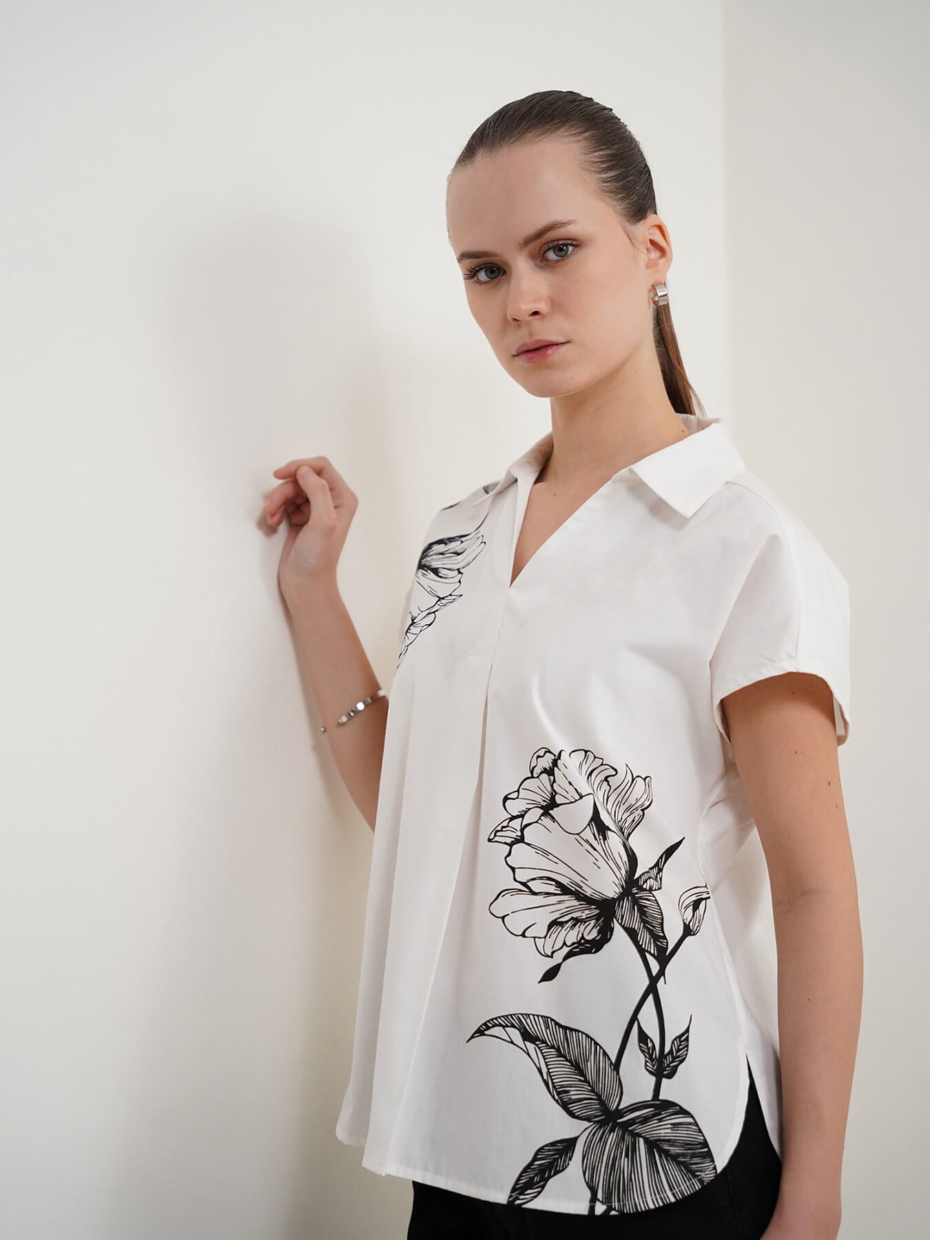 Pure Cotton Floral Top - Off White