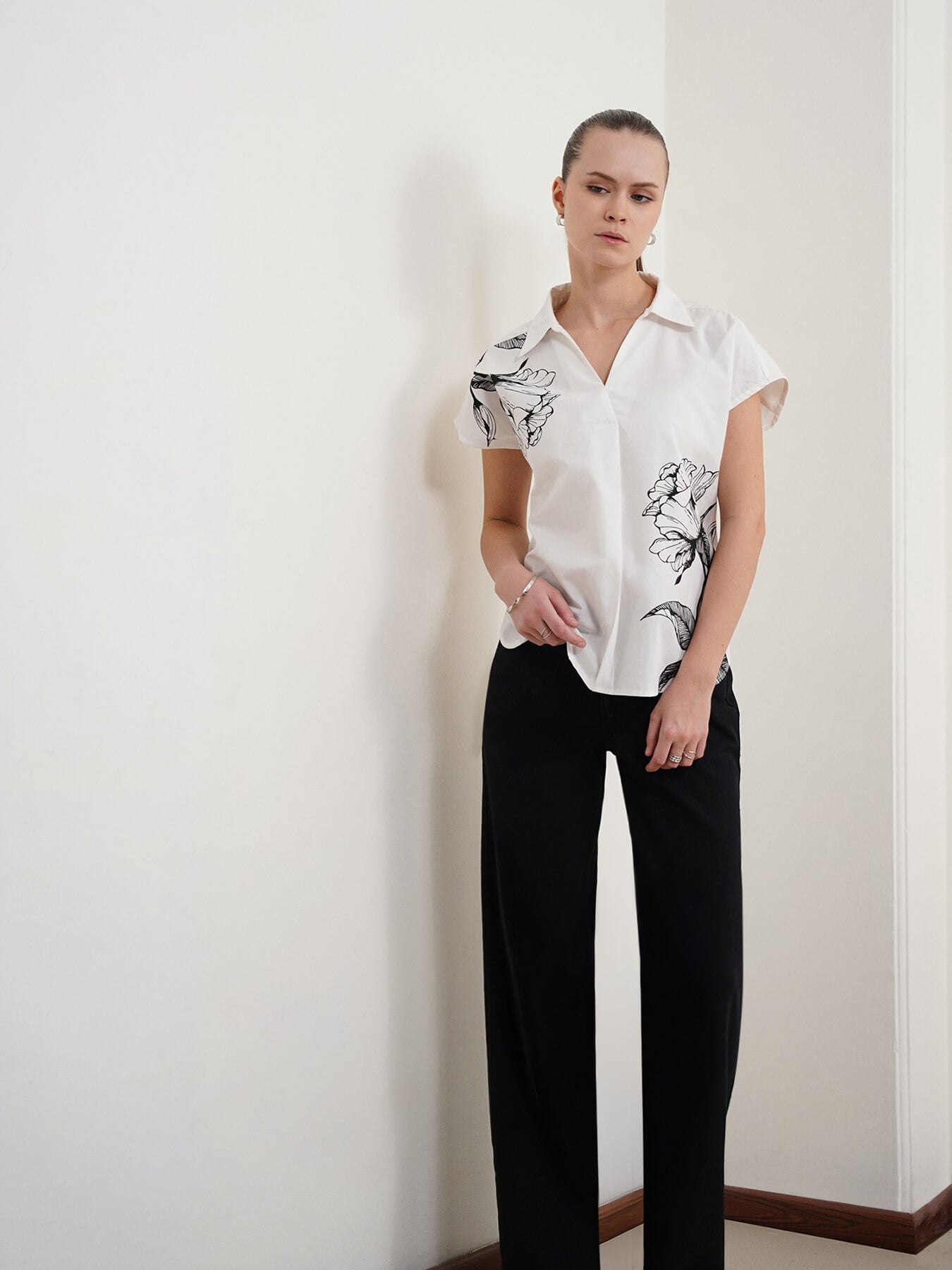 Pure Cotton Floral Top - Off White