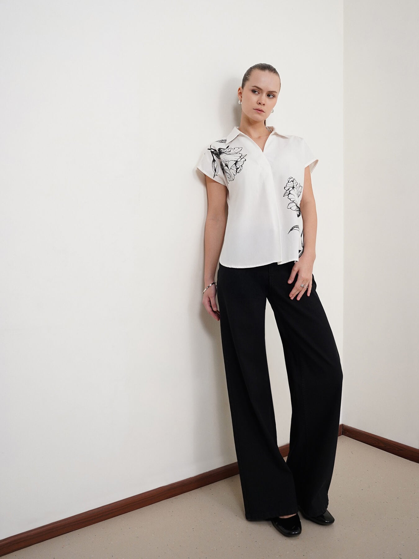 Pure Cotton Floral Top - Off White