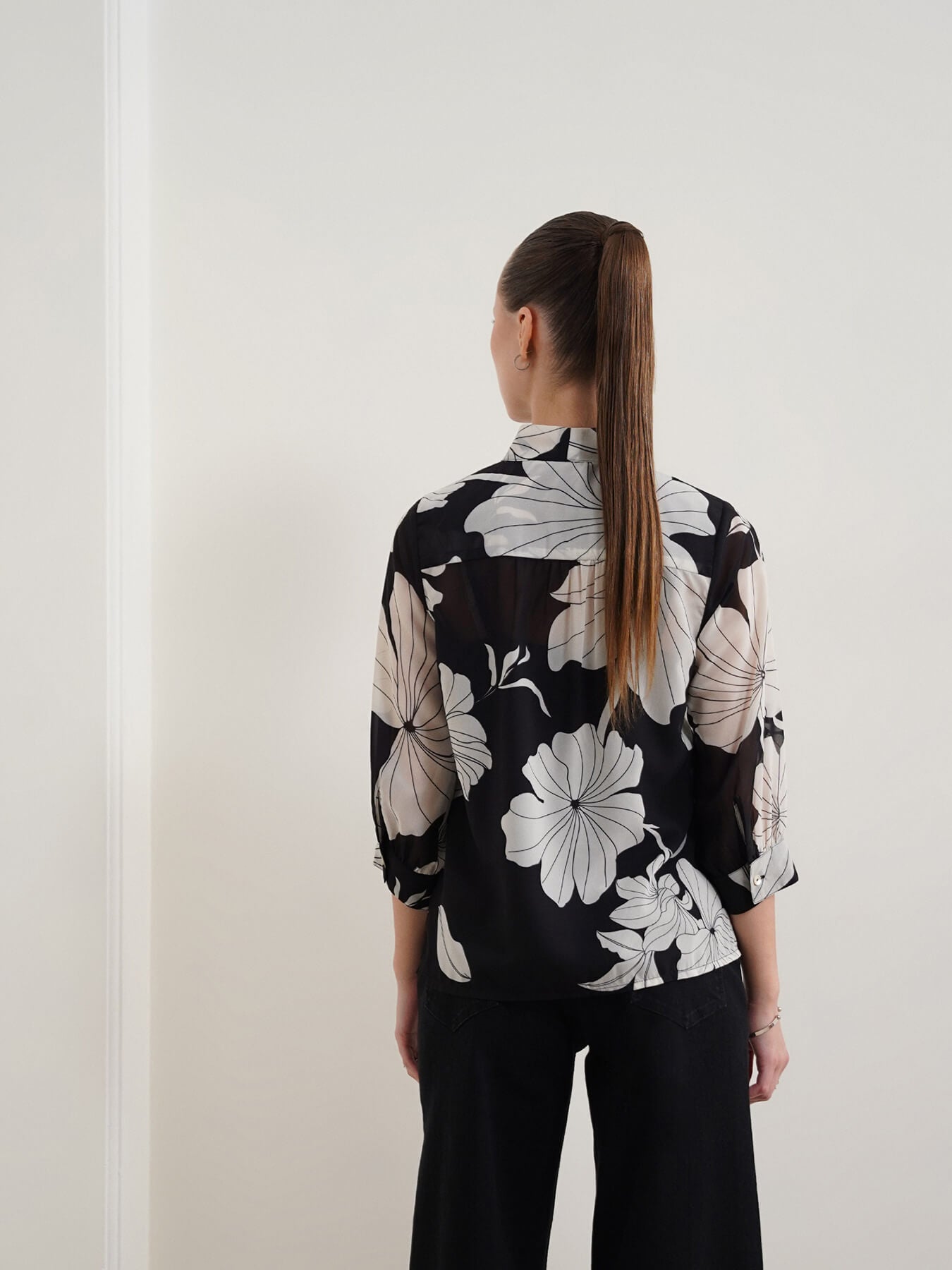 Georgette Tie-Up Neck Top - Black