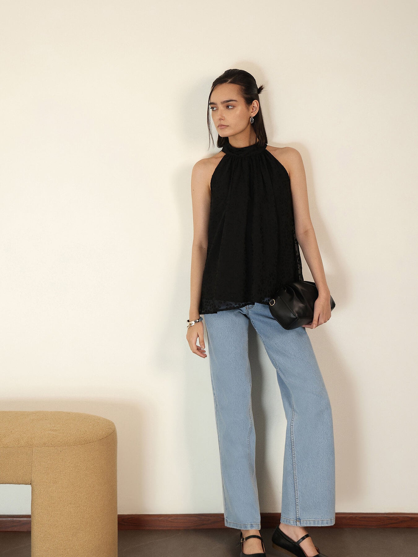Halter Neck A-Line Top - Black