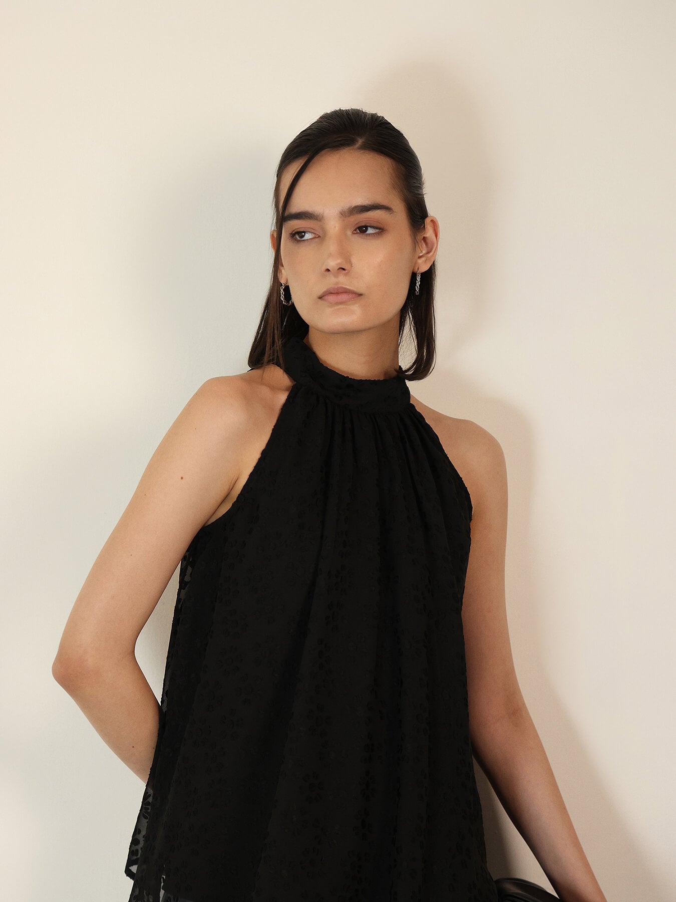 Halter Neck A-Line Top - Black