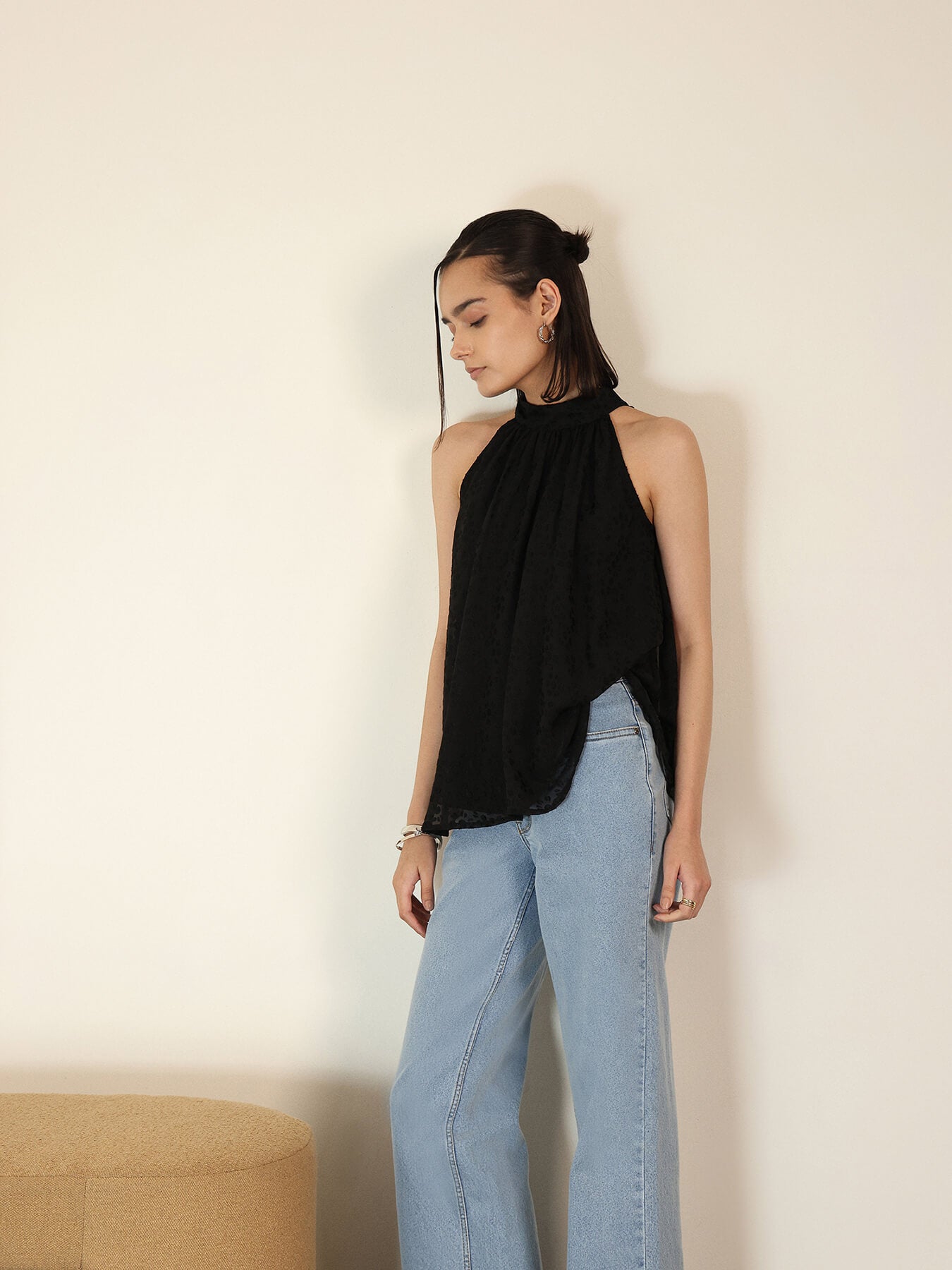 Halter Neck A-Line Top - Black