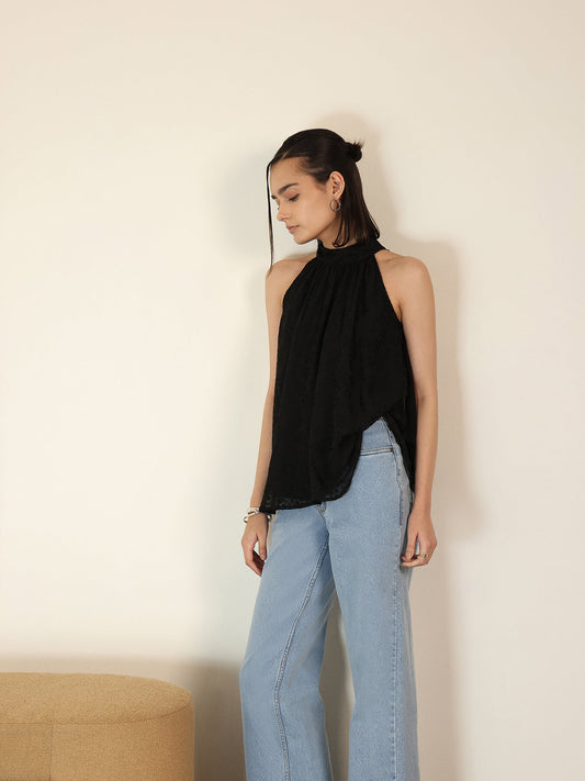 Halter Neck A-Line Top - Black