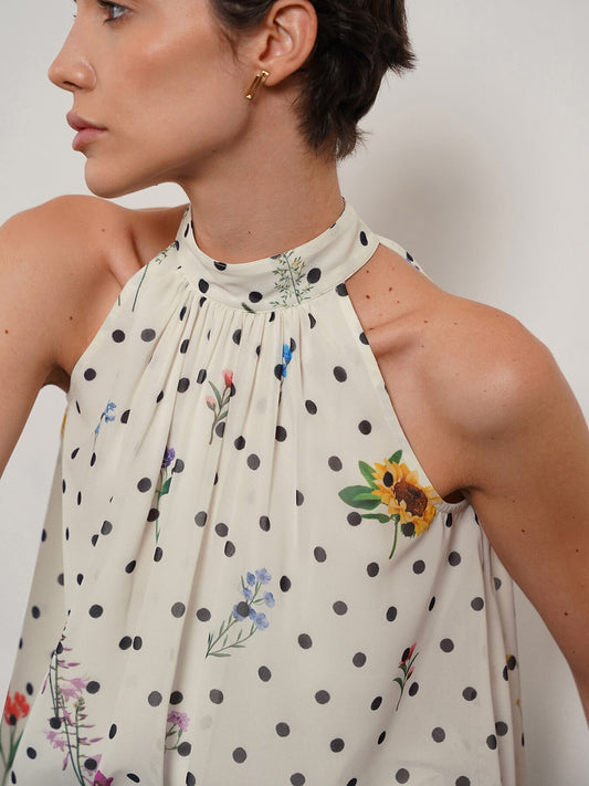Polka Dot A-Line Top - Off White