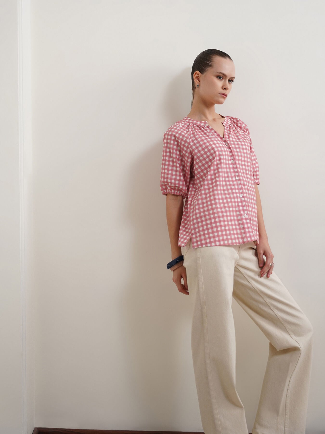 Pure Cotton Checkered Top - Pink