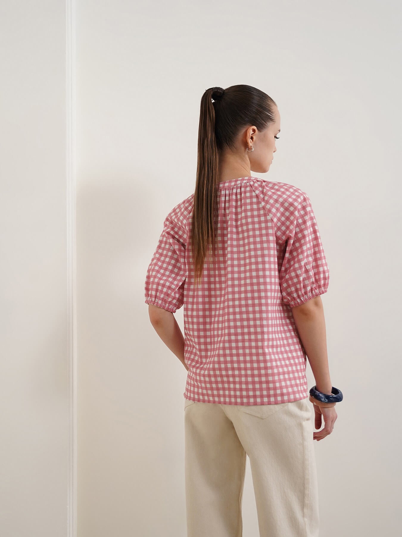 Pure Cotton Checkered Top - Pink