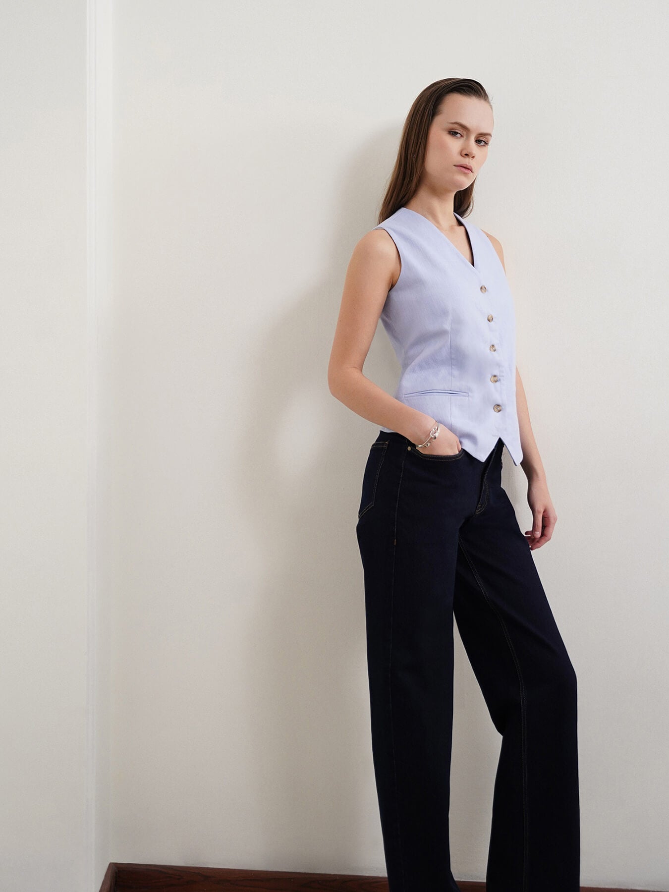 Cotton Linen Waistcoat - Powder Blue