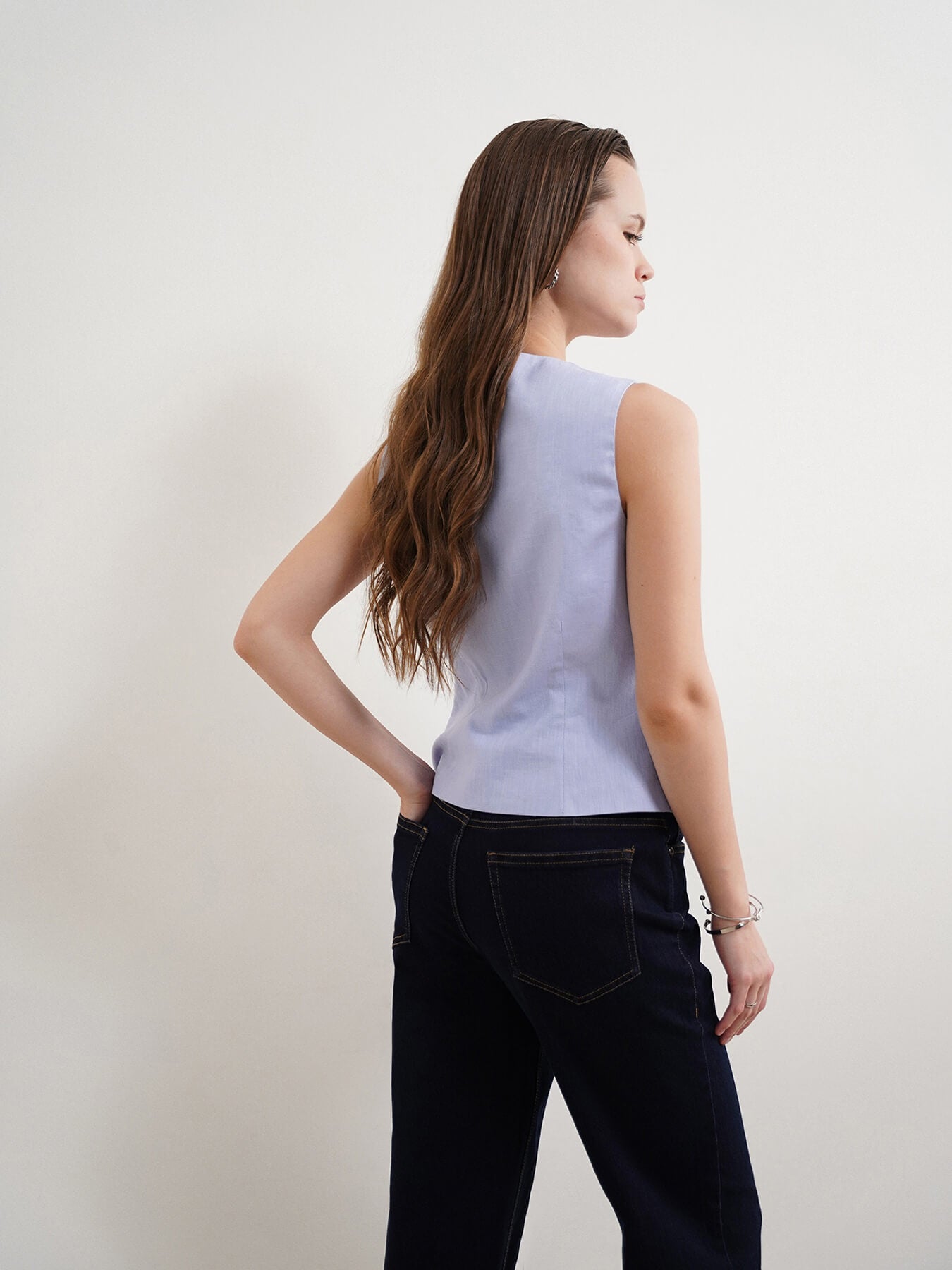 Cotton Linen Waistcoat - Powder Blue