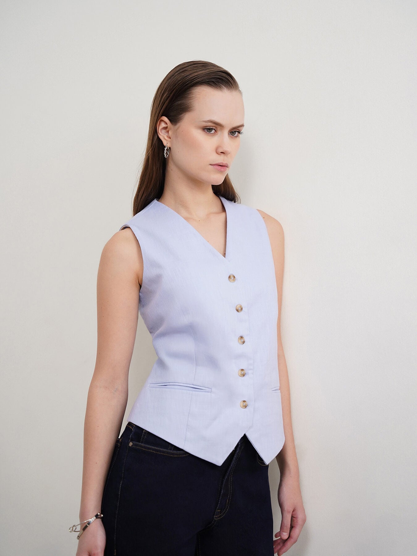 Cotton Linen Waistcoat - Powder Blue