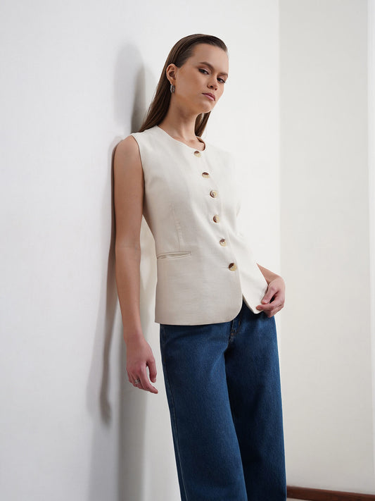Cotton Linen Waistcoat - Off White