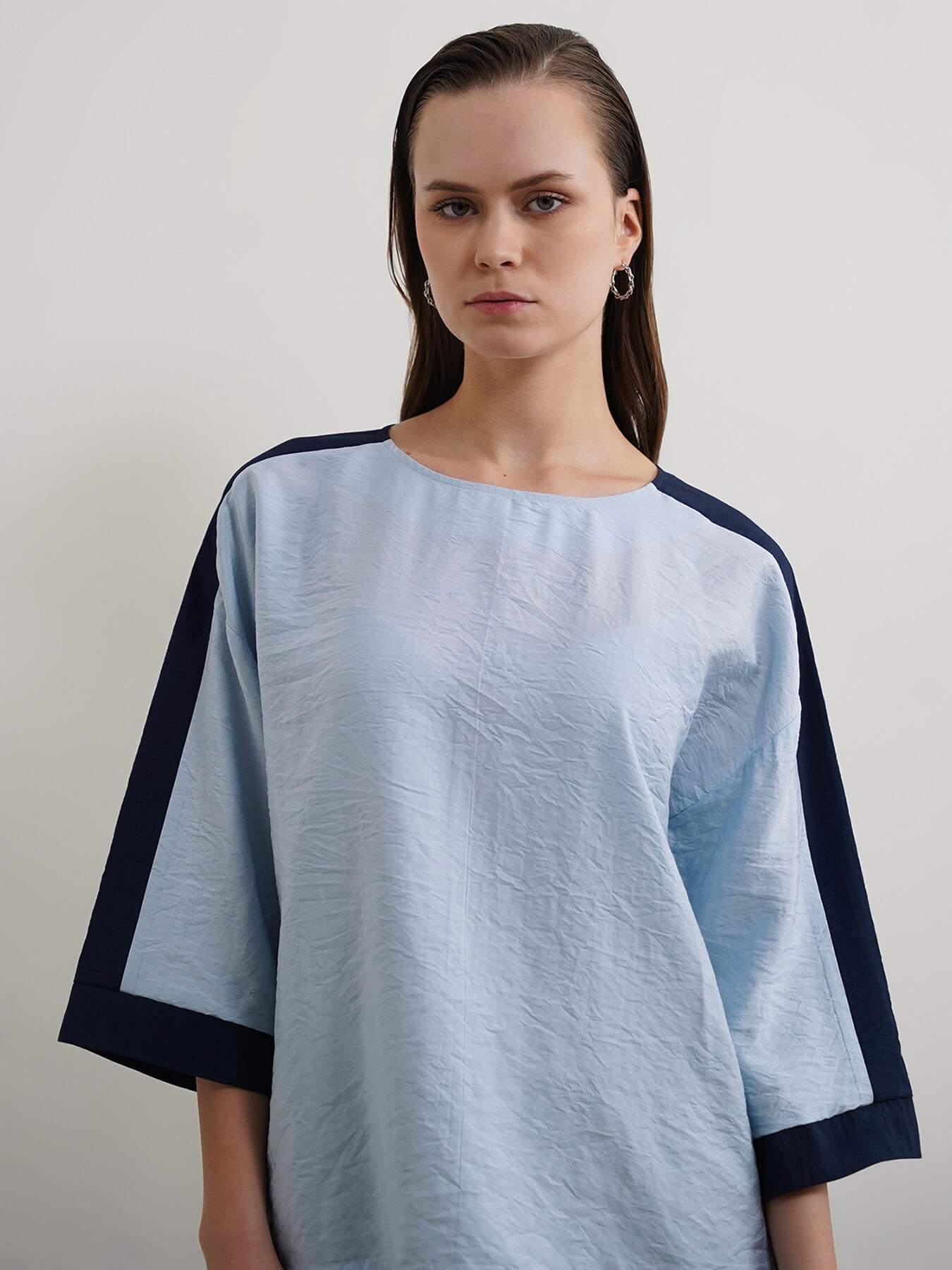 Viscose Colourblocked Boxy Top - Light Blue