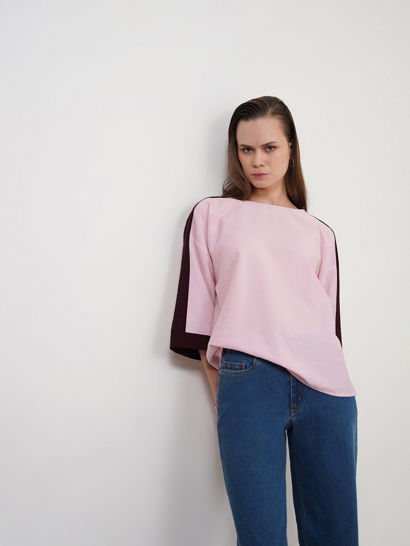 Viscose Colourblocked Boxy Top - Pink