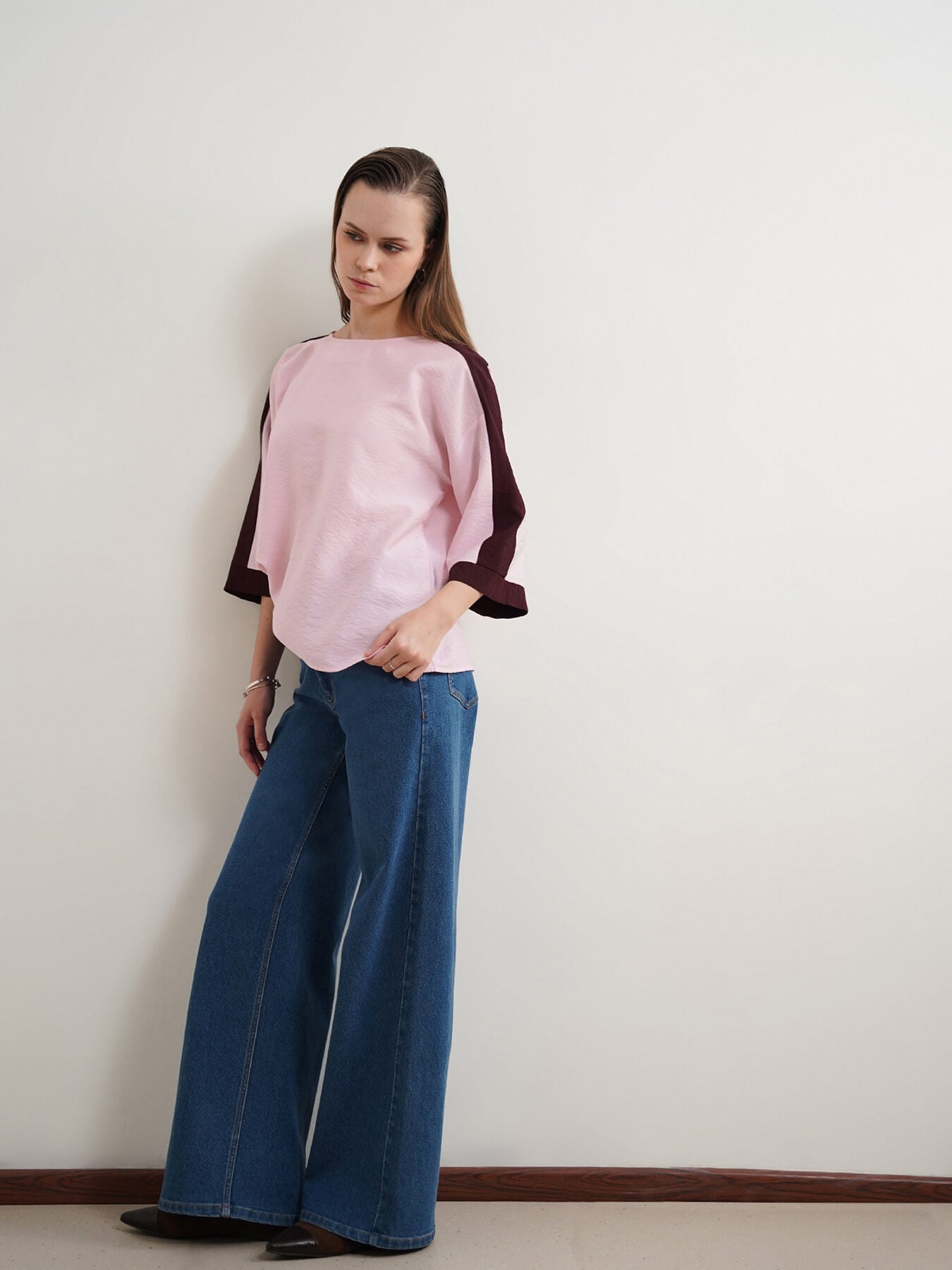 Viscose Colourblocked Boxy Top - Pink