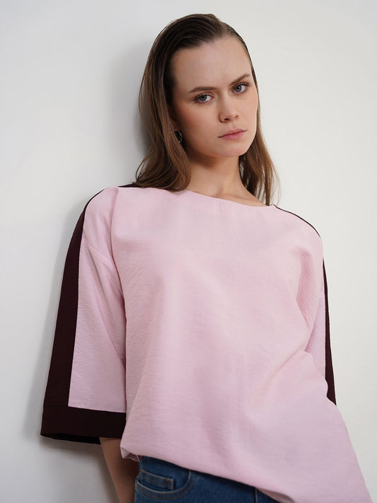 Viscose Colourblocked Boxy Top - Pink