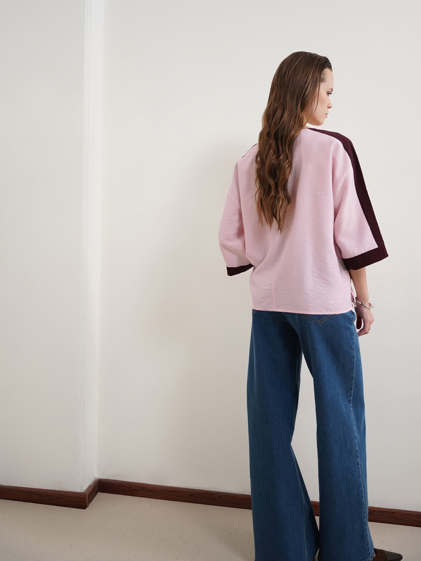 Viscose Colourblocked Boxy Top - Pink
