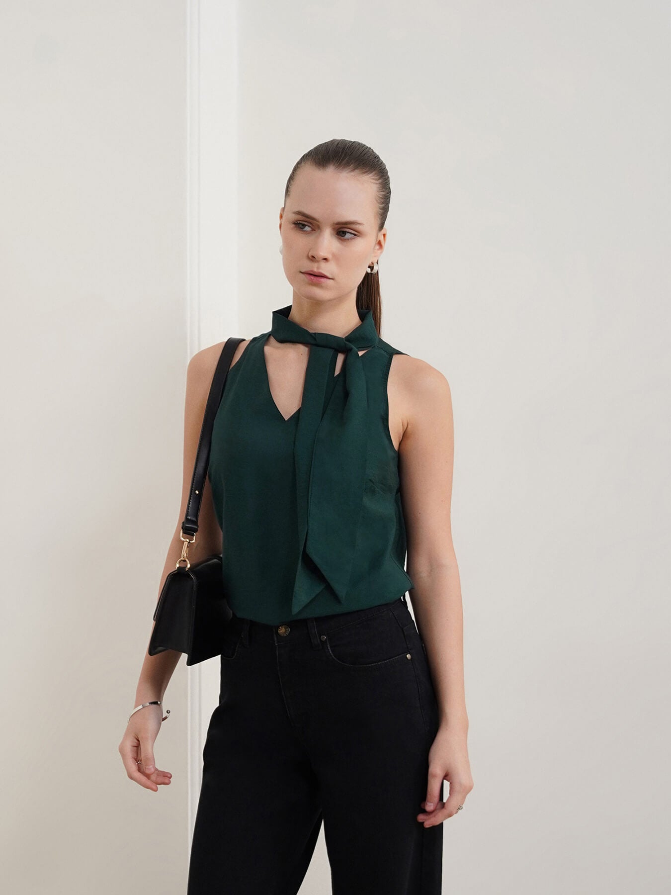 Viscose V-Neck Top - Green