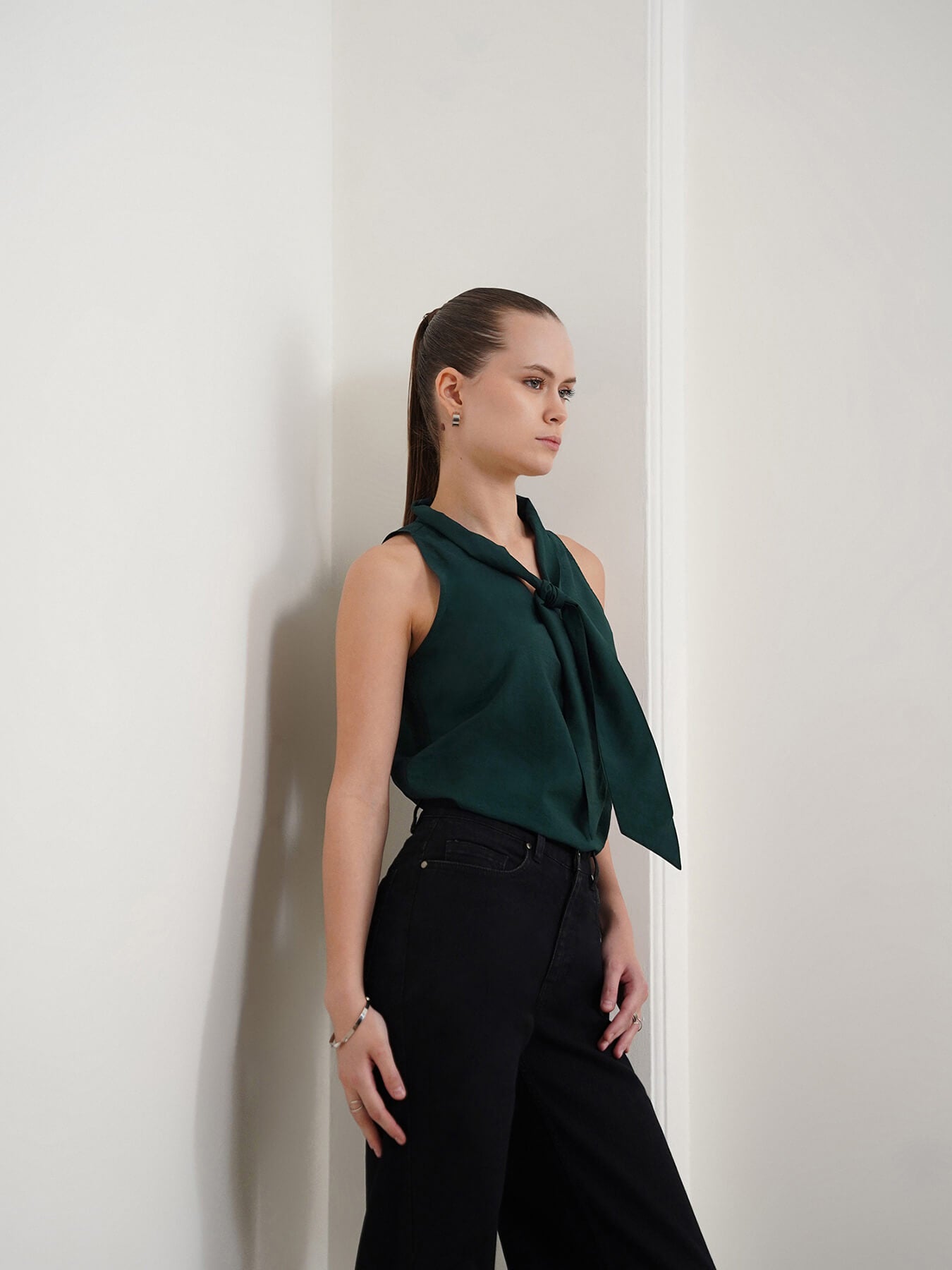 Viscose V-Neck Top - Green