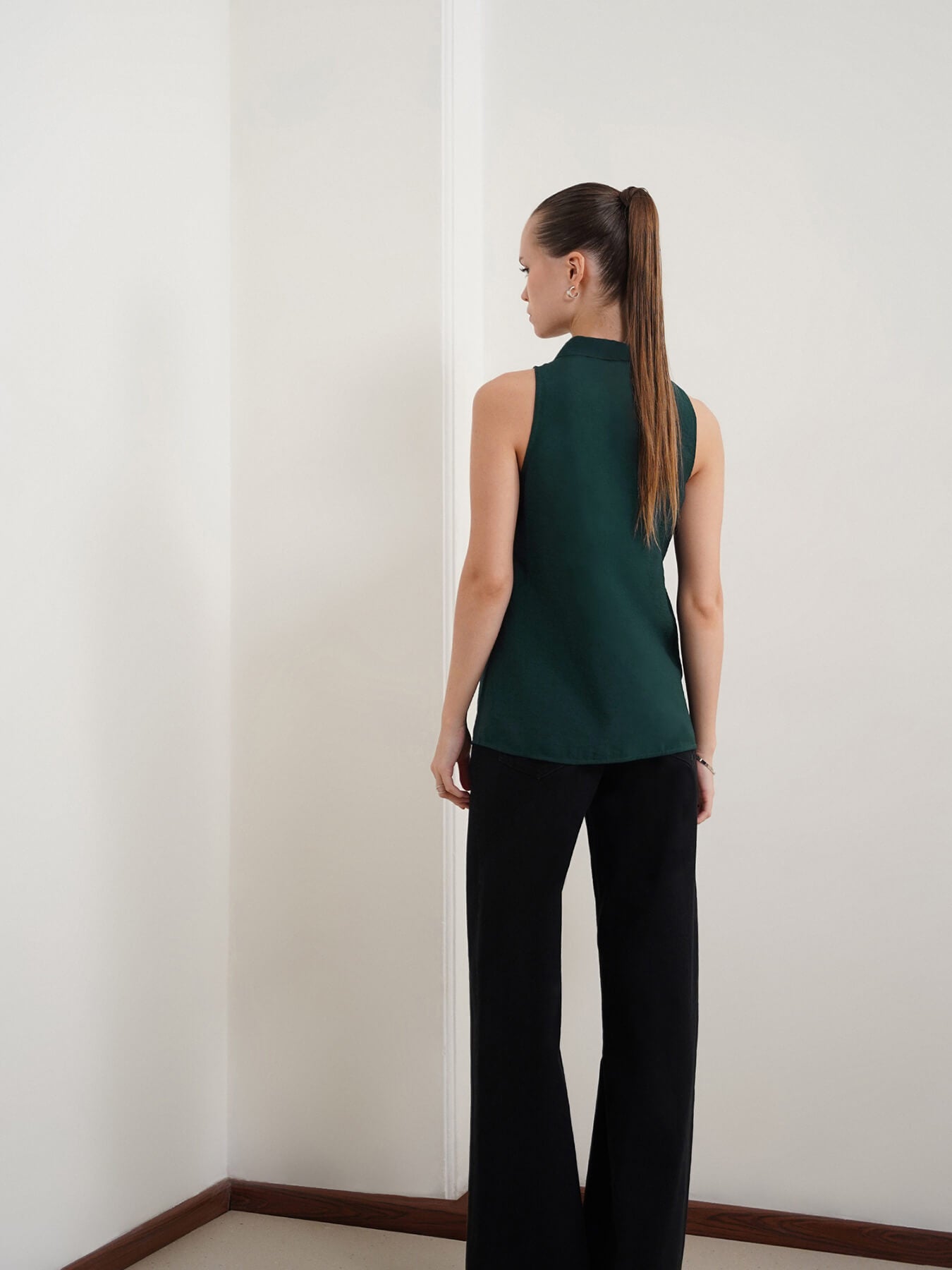 Viscose V-Neck Top - Green