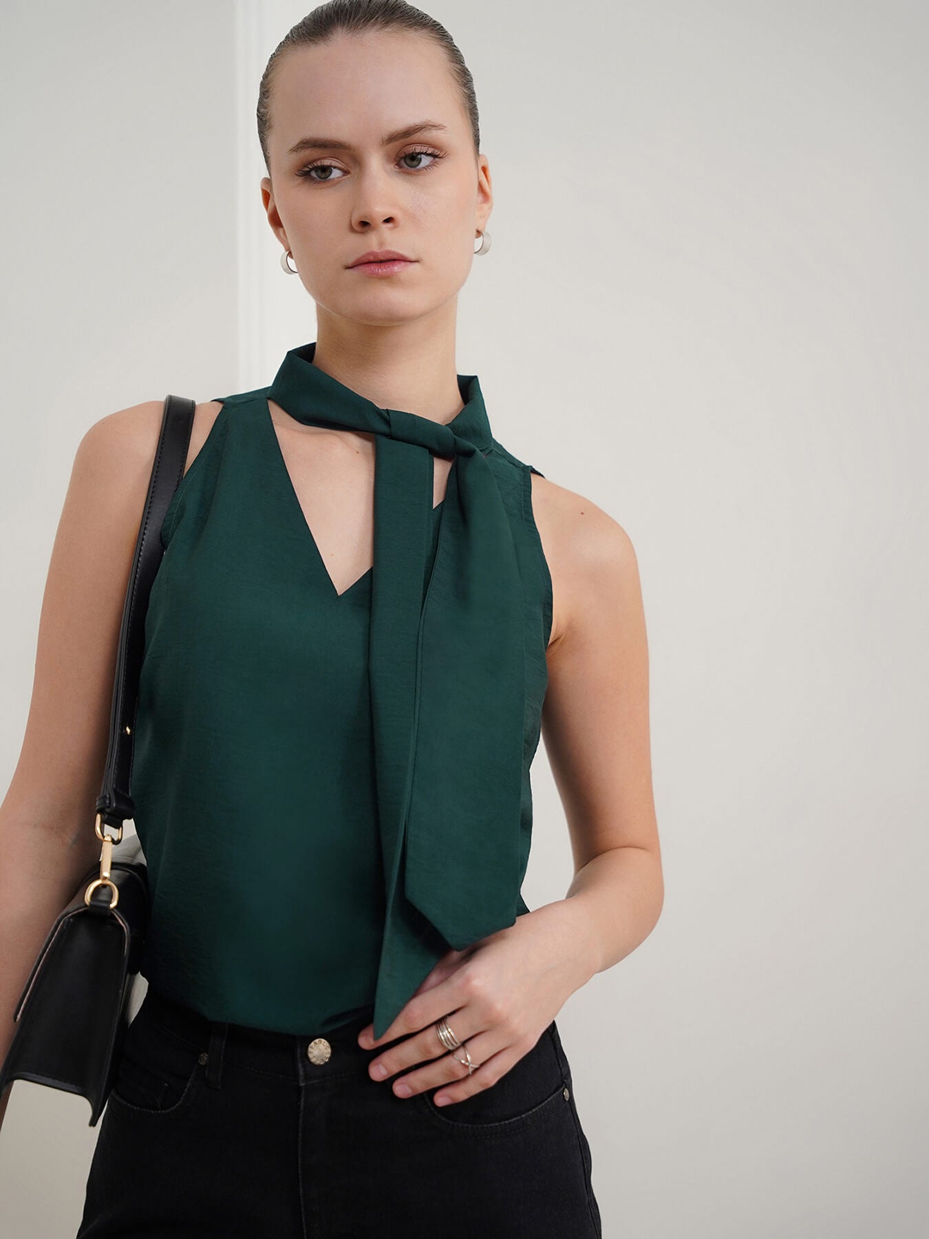 Viscose V-Neck Top - Green