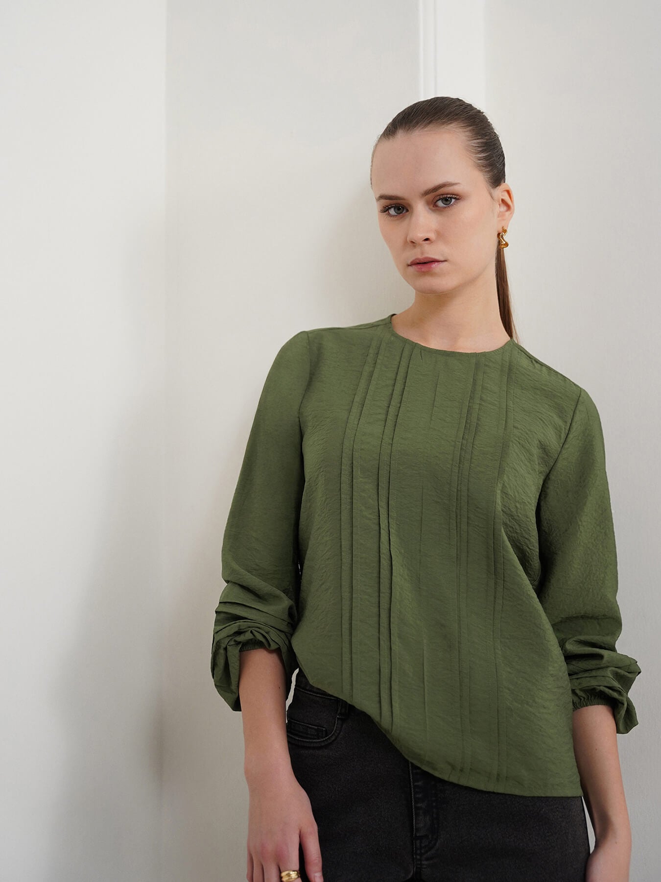 Viscose Round Neck Top - Olive