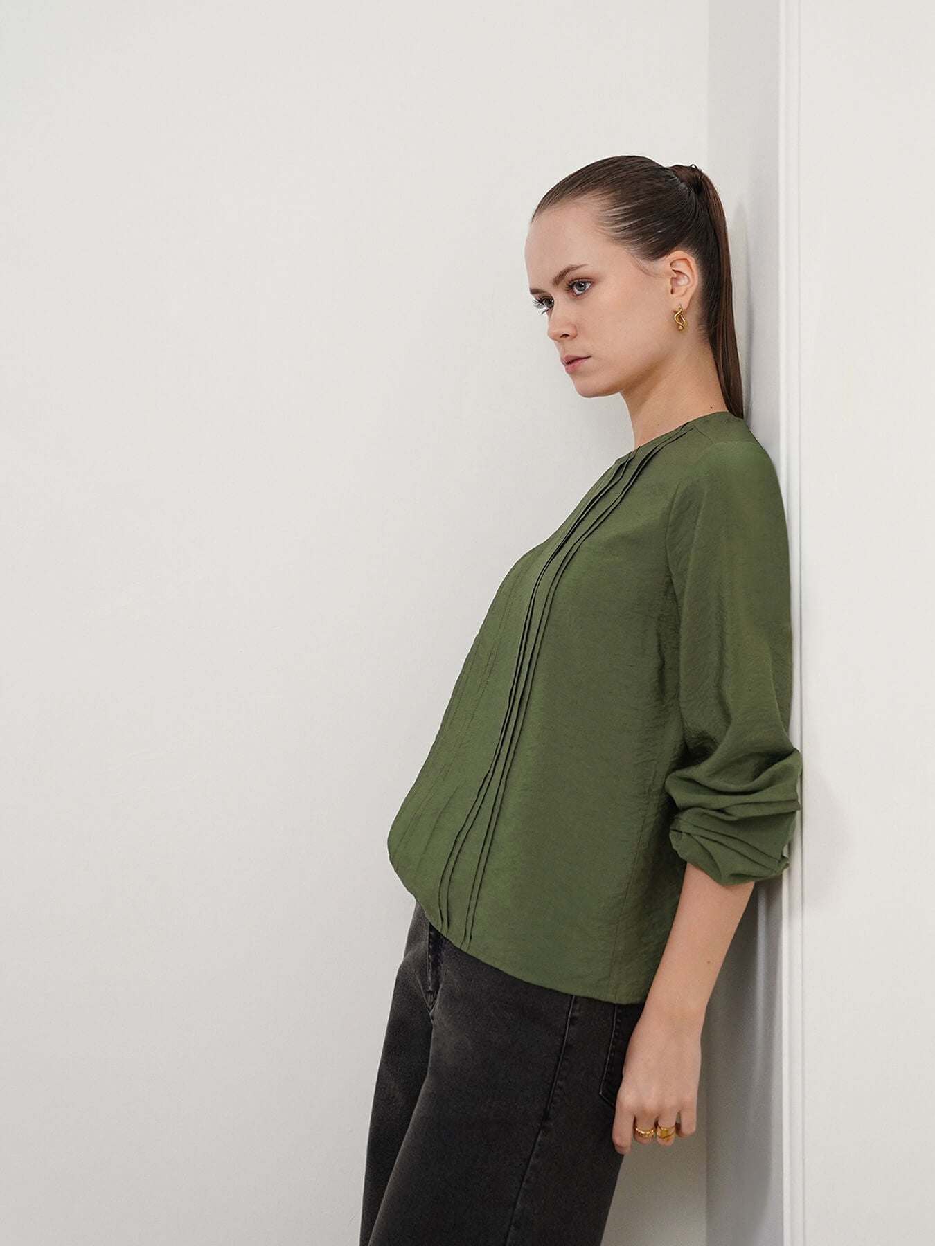 Viscose Round Neck Top - Olive