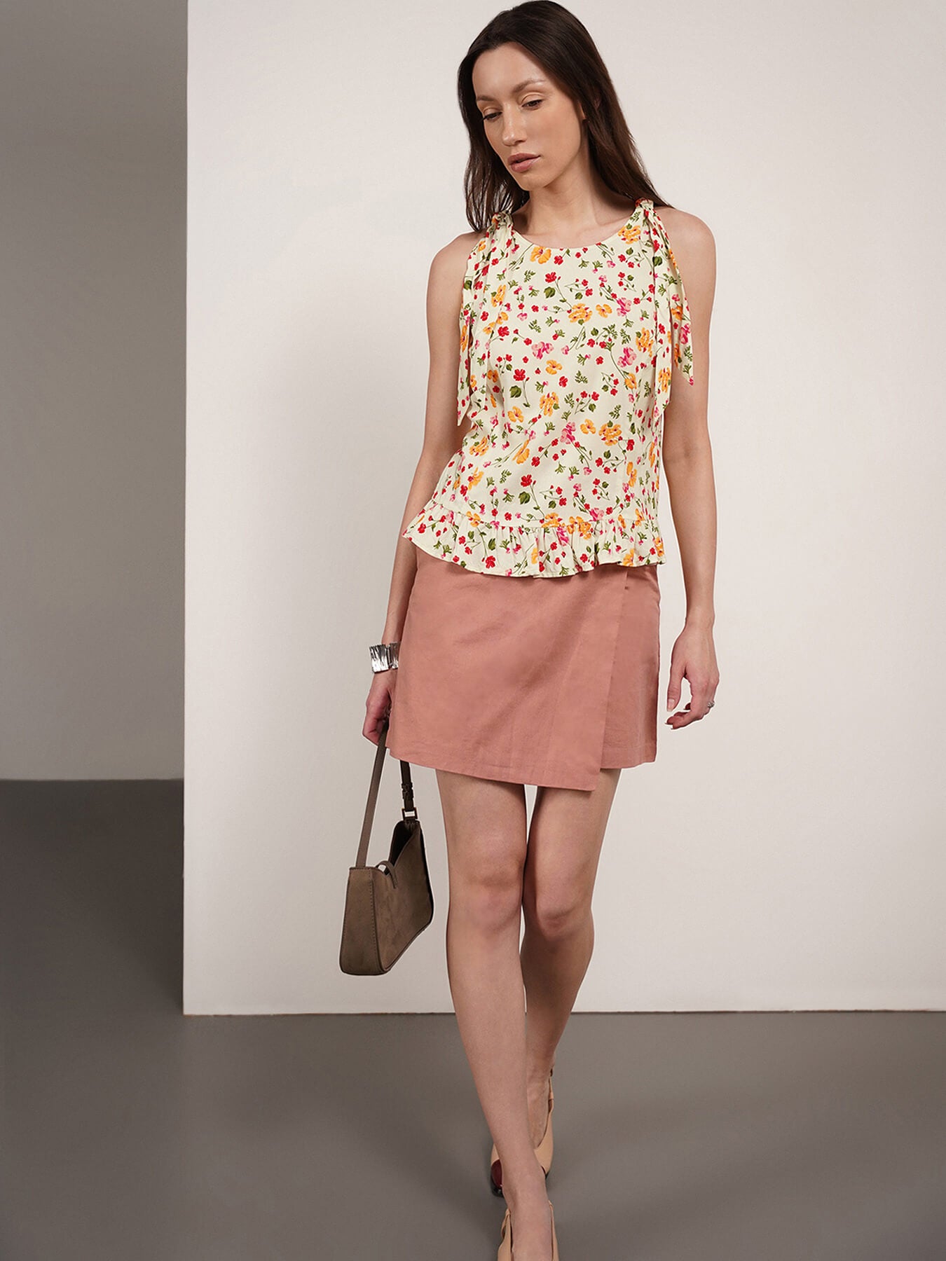 Floral Tie-Up Top - Off White
