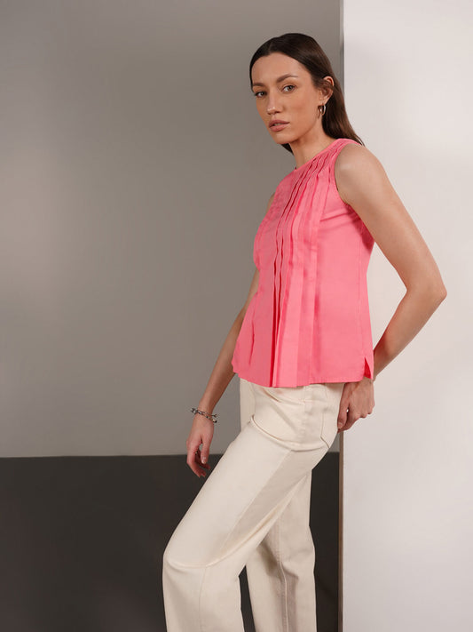 Pure Cotton Pleated Top - Pink