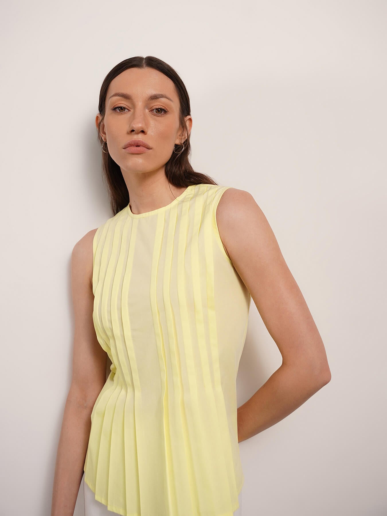 Pleated Round Neck Top - Yellow