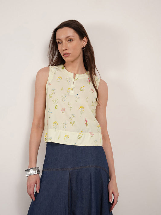 Viscose Floral Top - Lime Green