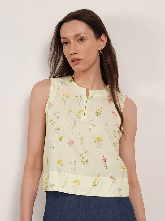 Viscose Floral Top - Lime Green