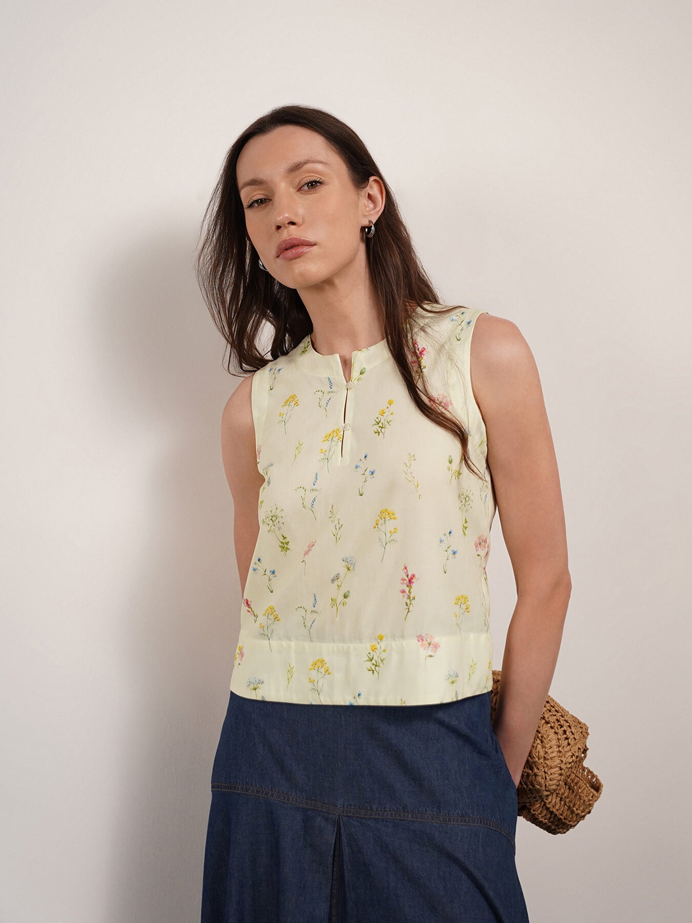 Viscose Floral Top - Lime Green