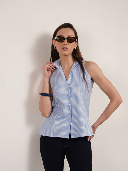 Striped Collared Top - Blue