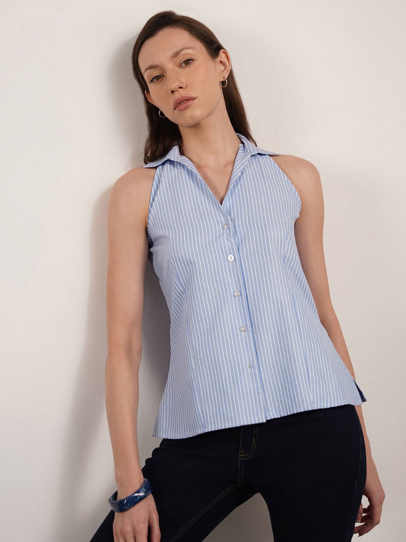 Striped Collared Top - Blue