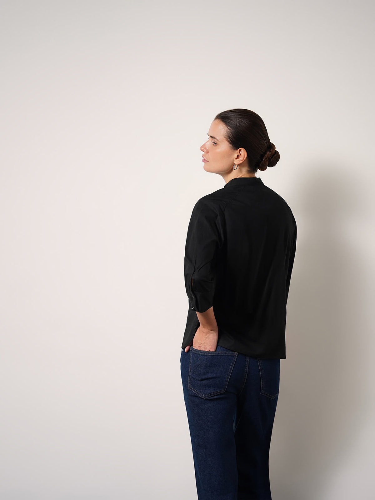 Pure Cotton V-neck Top - Black