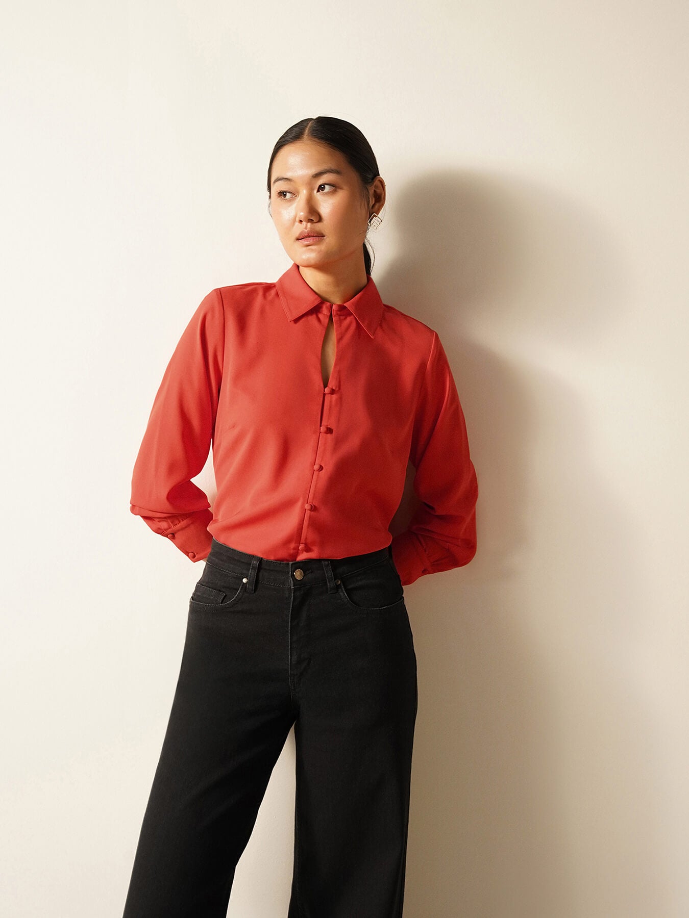 Collared Keyhole Shirt - Rust
