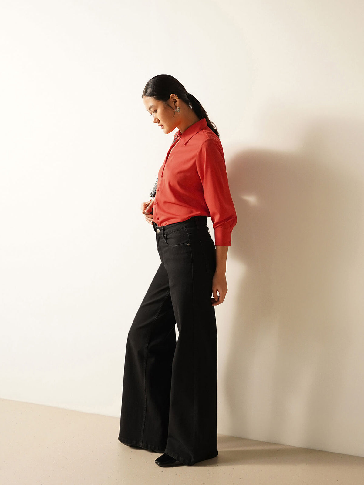 Collared Keyhole Shirt - Rust