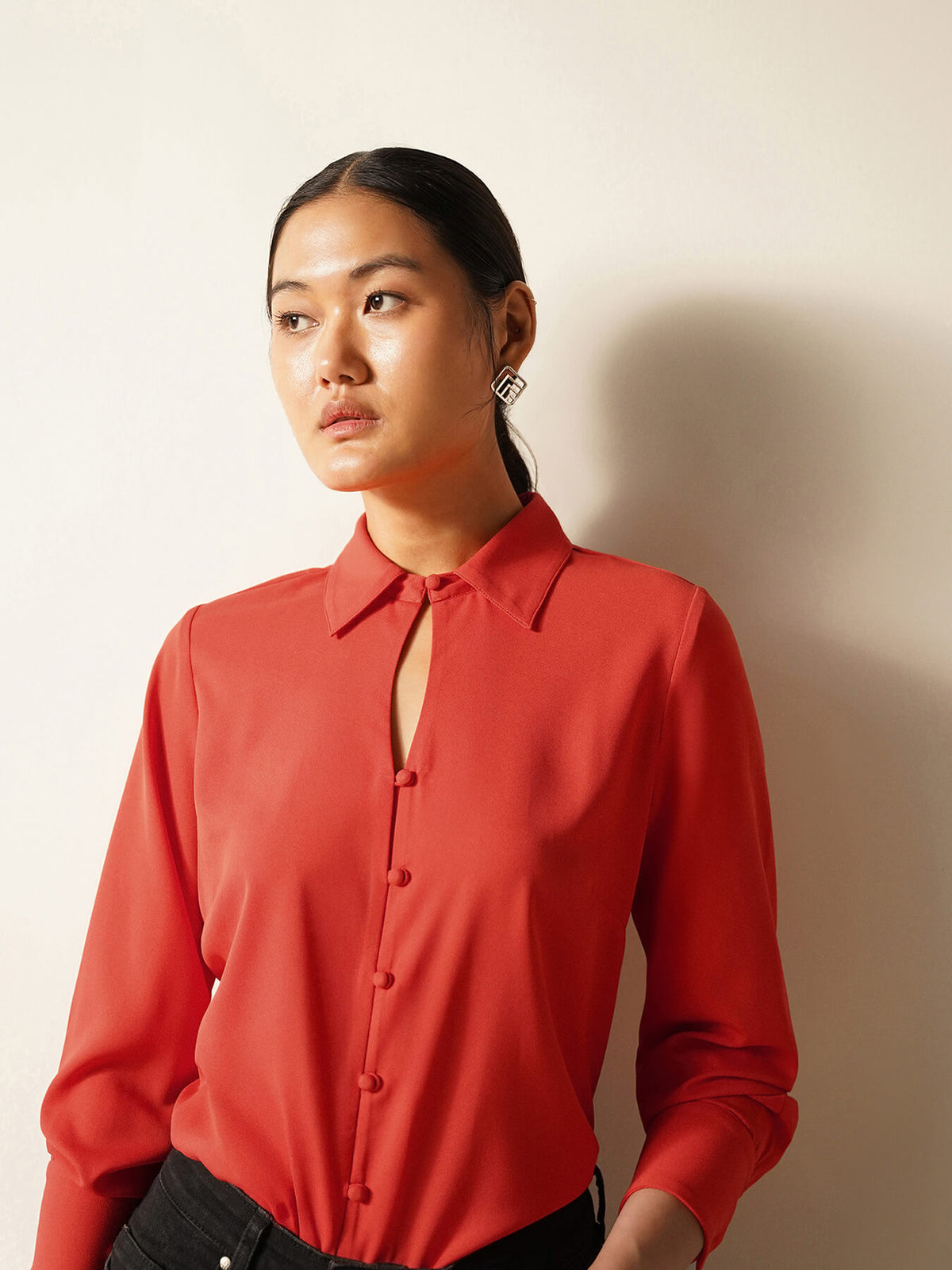 Collared Keyhole Shirt - Rust