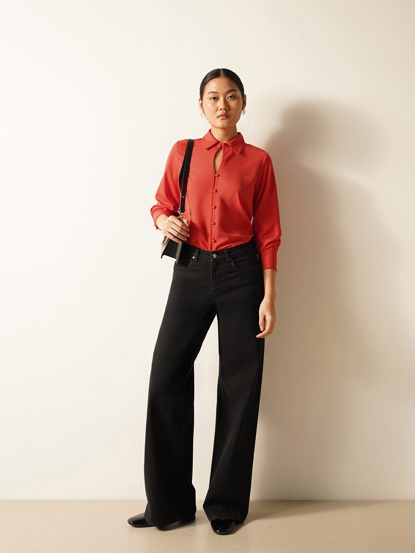 Collared Keyhole Shirt - Rust