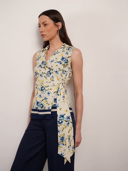 Floral Wrap Top - Off White