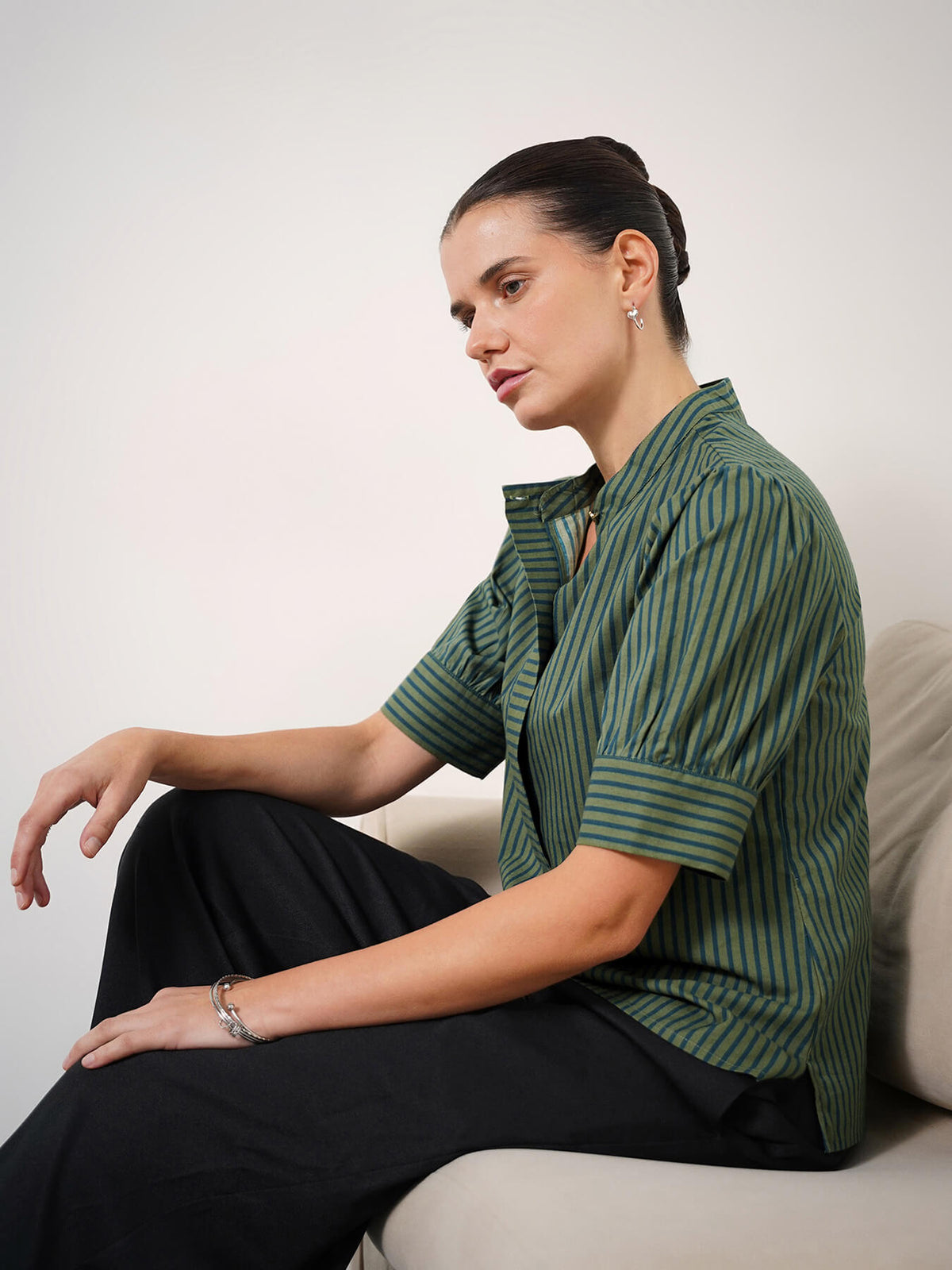 Cotton Striped Top - Olive