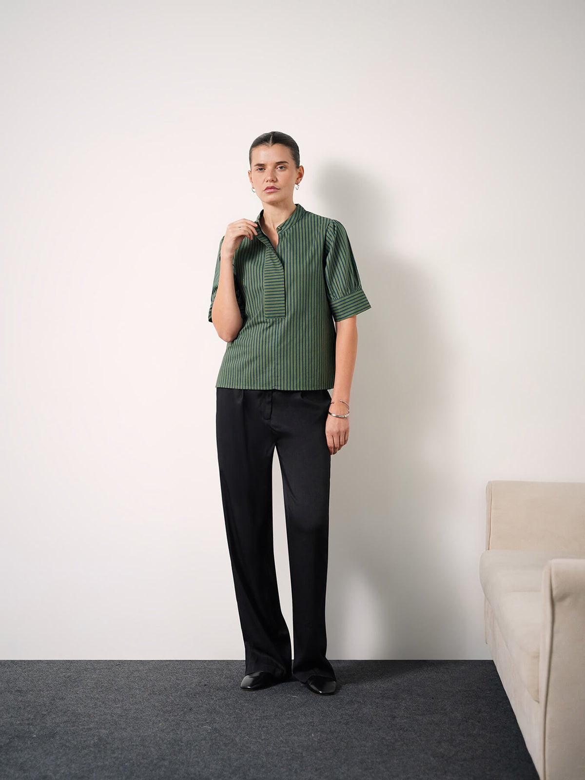 Cotton Striped Top - Olive