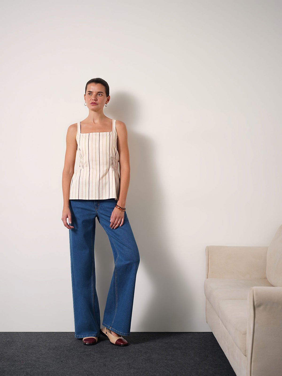 Pure Cotton Striped Top - Off White