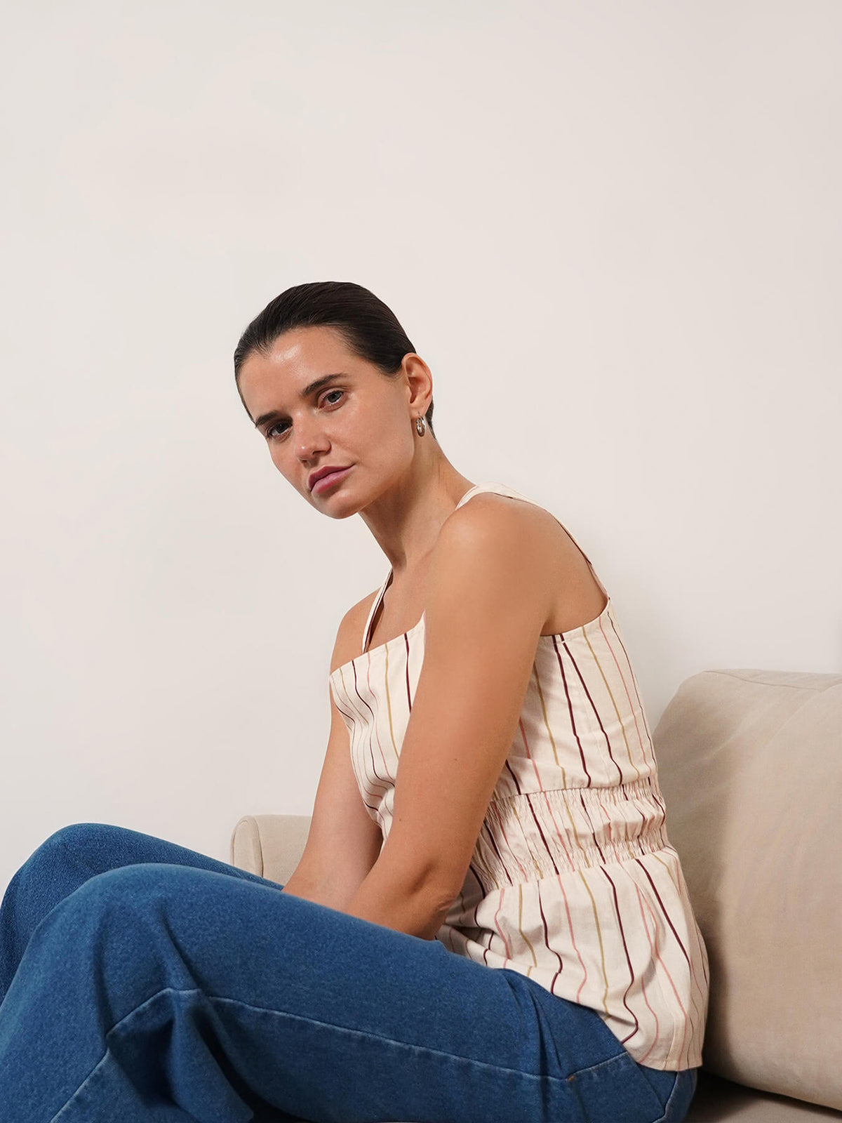 Pure Cotton Striped Top - Off White