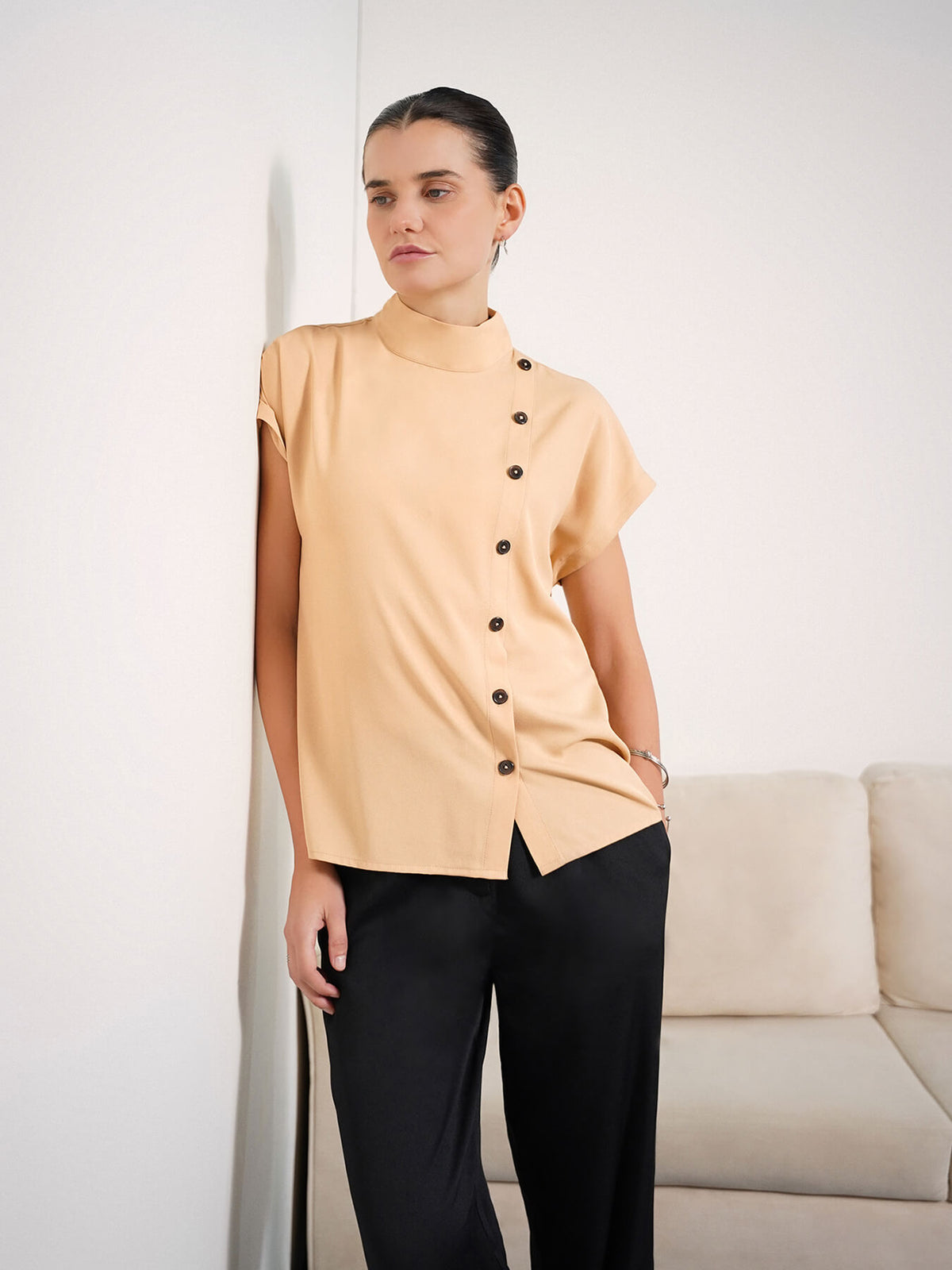 High Neck Top - Beige